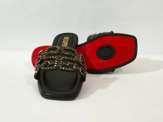 Women's Black Summer Slippers - Jelly Sole | ( 701A )